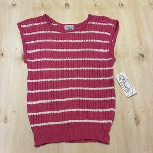 Vintage Parrinello Sweater Vest Womens Large Pink Striped Linen Cotton Open Knit